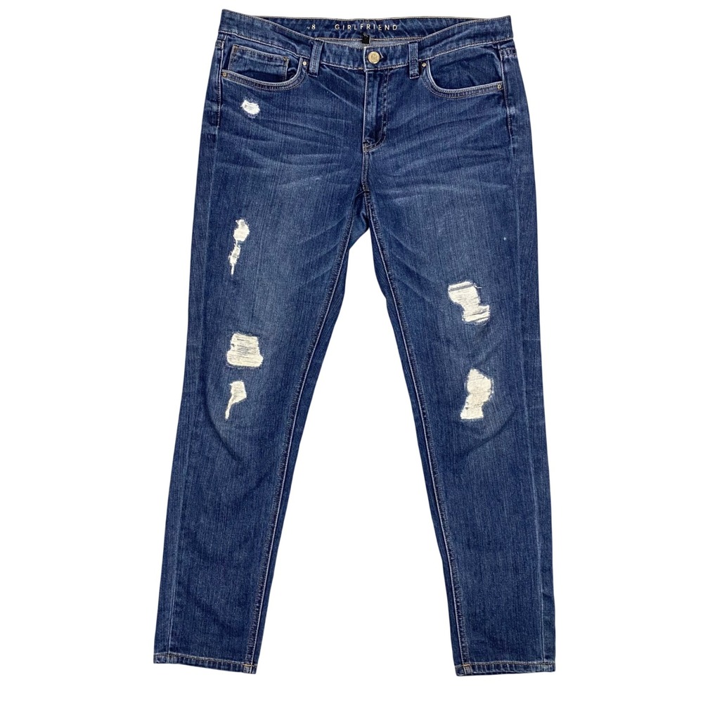 White House Black Market The Girlfriend Distressed Slim Jeans Dark Wash Size 8